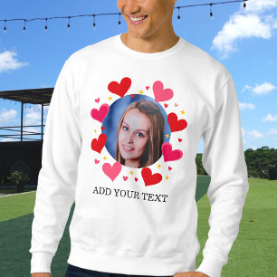 Custom Photo Text Red Love Hearts Personalized Sweatshirt