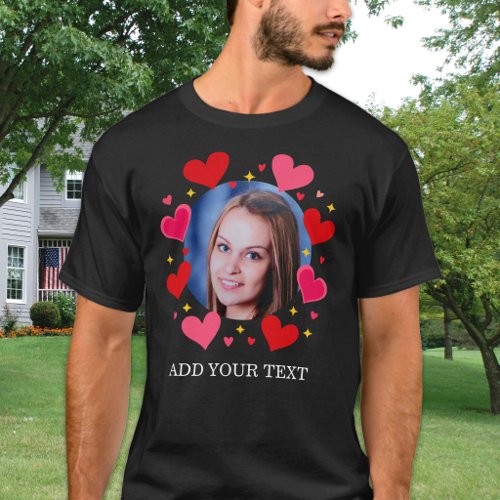 Custom Photo Text Red Love Hearts Personalized T-Shirt
