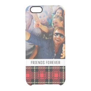 Custom Photo & Text Red Plaid Background Clear iPhone 6/6S Case