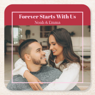 Custom Photo & Text Romantic Gift - Personalized  Square Paper Coaster