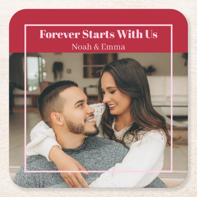 Custom Photo & Text Romantic Gift - Personalized  Square Paper Coaster (Front)