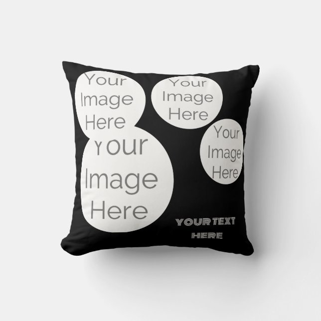 Custom Photo Text Throw Pillow – Black Cushion (Front)