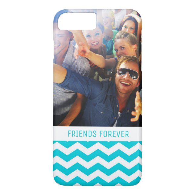 Custom Photo & Text White and Aqua Zig Zag Pattern Case-Mate iPhone Case (Back)