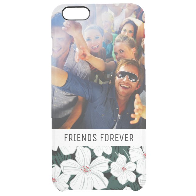 Custom Photo & Text White Tropical Flowers Pattern Uncommon iPhone Case (Back)