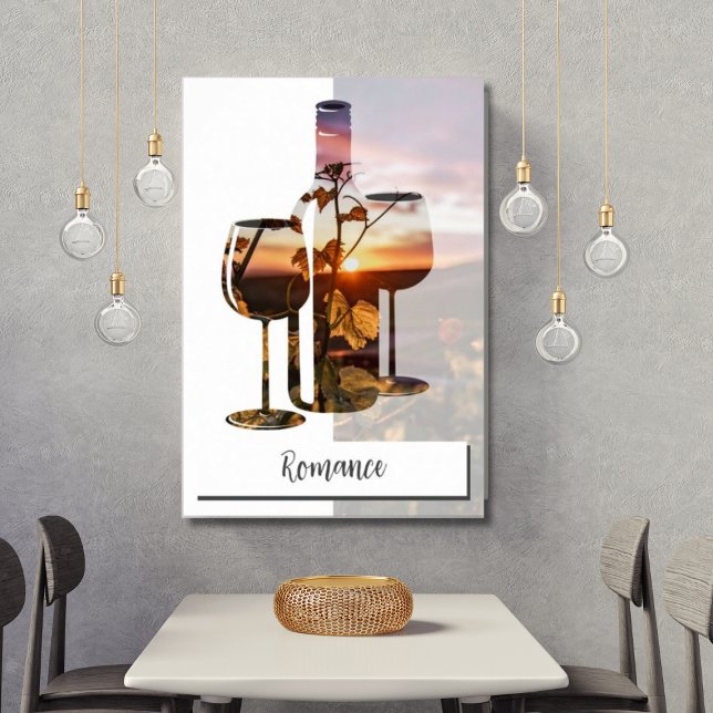 Custom Photo & Text Wine Bottle & Two Glasses Poster (Romance - Wine for Two)