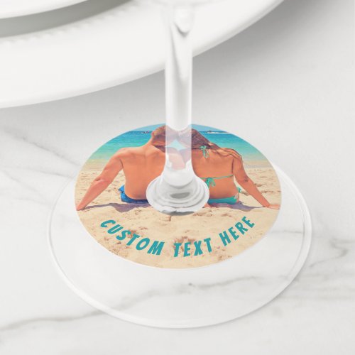 Custom Photo Text Wine Glass Tag Romantic Design