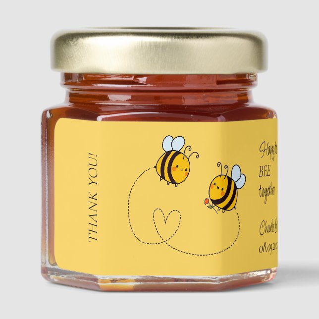 Custom Photo & Texts Happy Love Bees Honey Jar Favors (Left)
