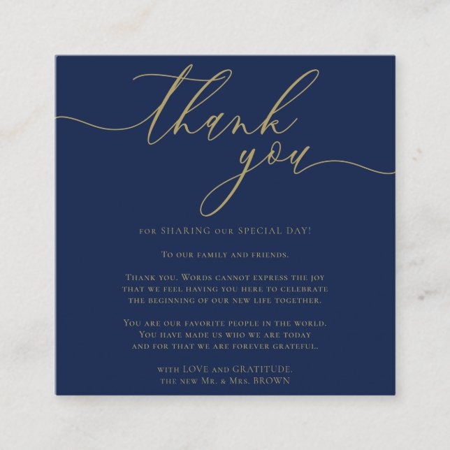 Custom Photo Thank You Dark Blue Gold Enclosure Card (Front)
