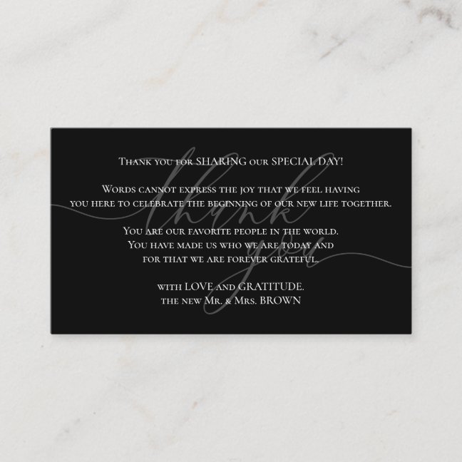 Custom Photo Thank You for sharing wedding black Enclosure Card
