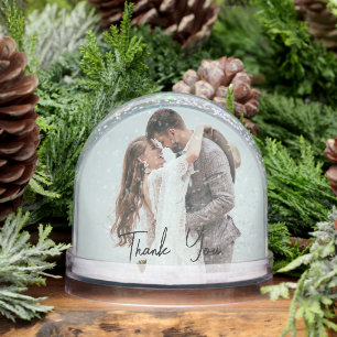 Custom Photo Thank You Gift Guests Winter Wedding Snow Globe