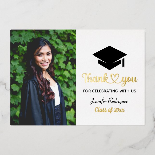 Custom Photo Thank You Graduation Cap Grad Foil Invitation (Front)