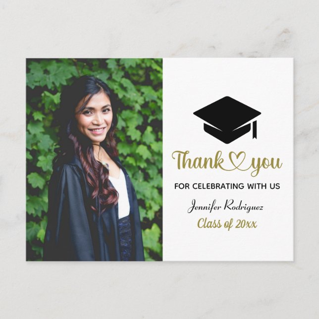 Custom Photo Thank You Graduation Cap Grad Postcard (Front)