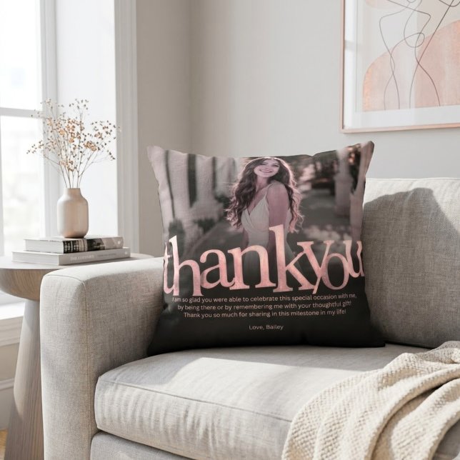Custom Photo Thank You Milestone Gift Throw Pillow (Creator Uploaded)