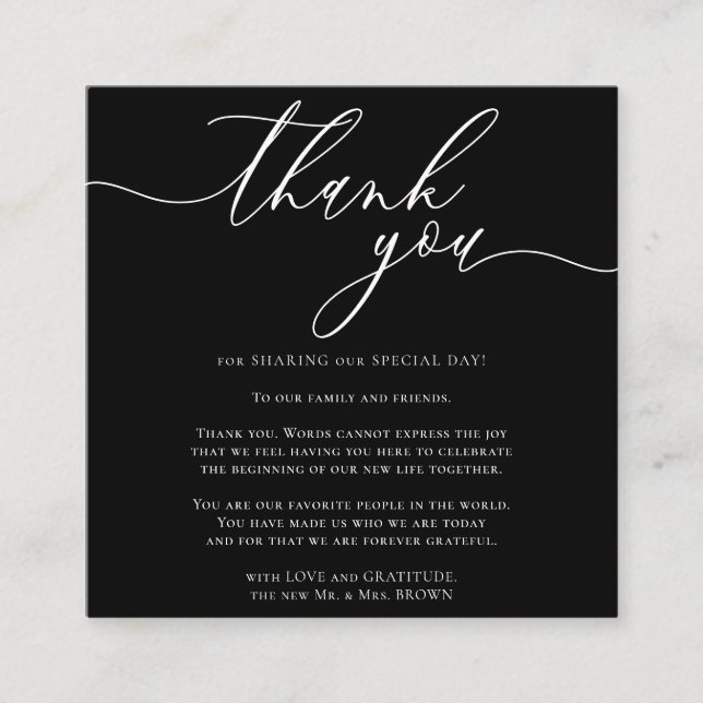 Custom Photo Thank You Mini Black Enclosure Card (Front)