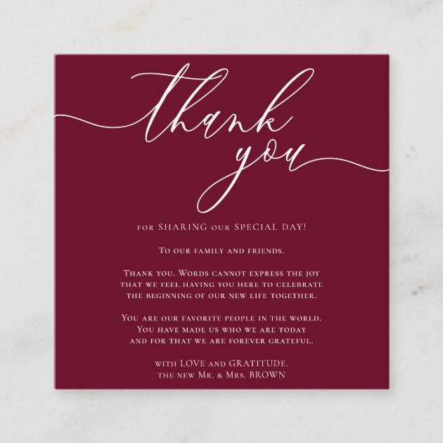 Custom Photo Thank You Mini Burgundy Enclosure Card