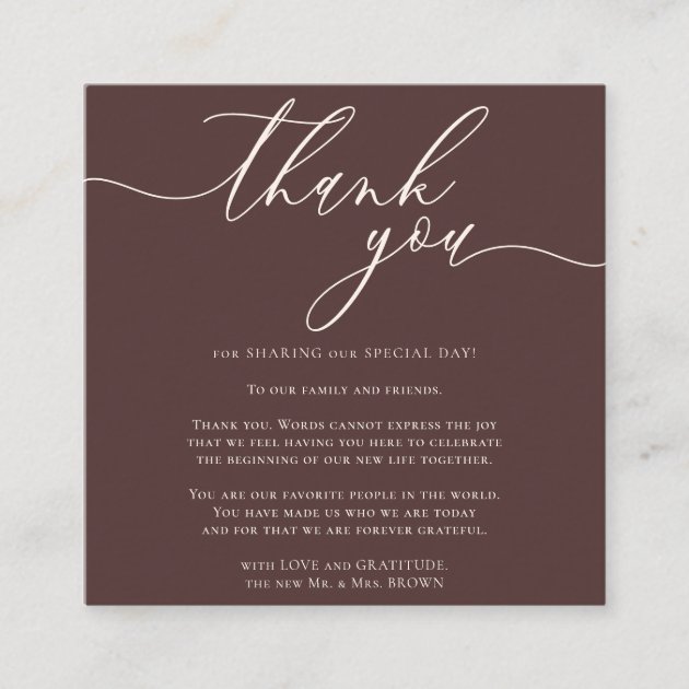Custom Photo Thank You Mini Chocolate Brown Enclosure Card