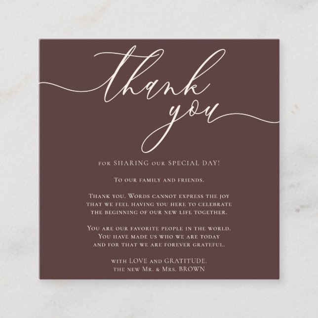 Custom Photo Thank You Mini Chocolate Brown Enclosure Card (Front)