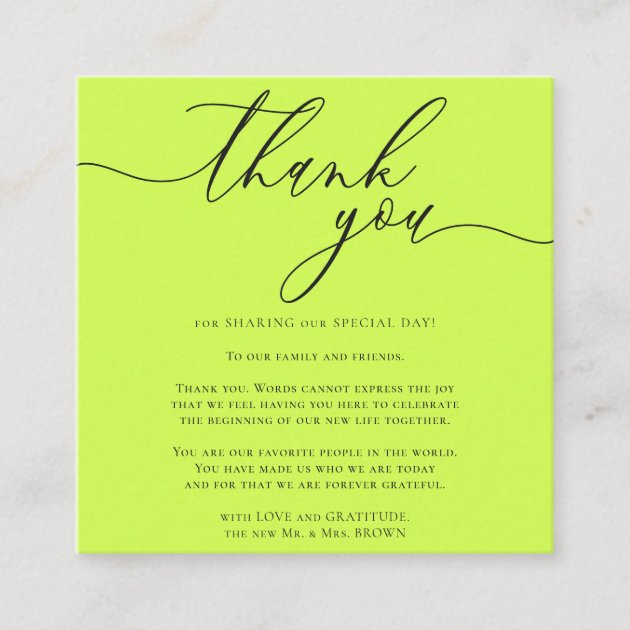Custom Photo Thank You Mini Cyber Lime Jet Black Enclosure Card