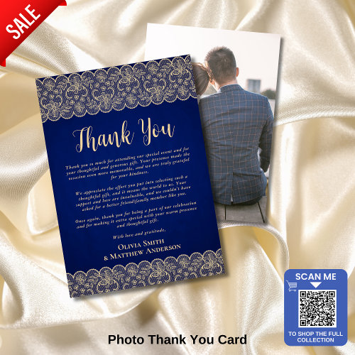 Custom Photo Thank You Rustic Blue Gold Lace
