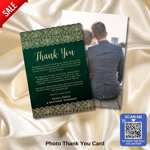 Custom Photo Thank You Rustic Emerald Gold Lace