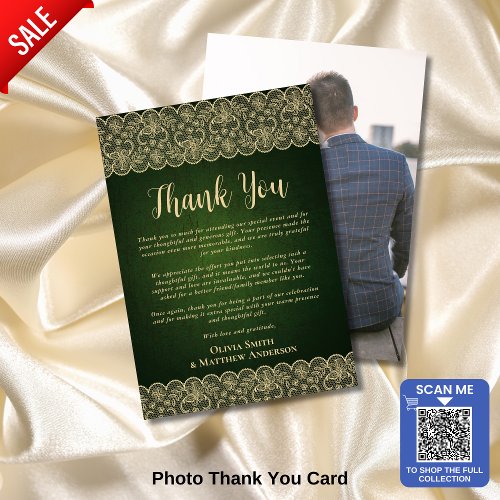 Custom Photo Thank You Rustic Green Gold Lace