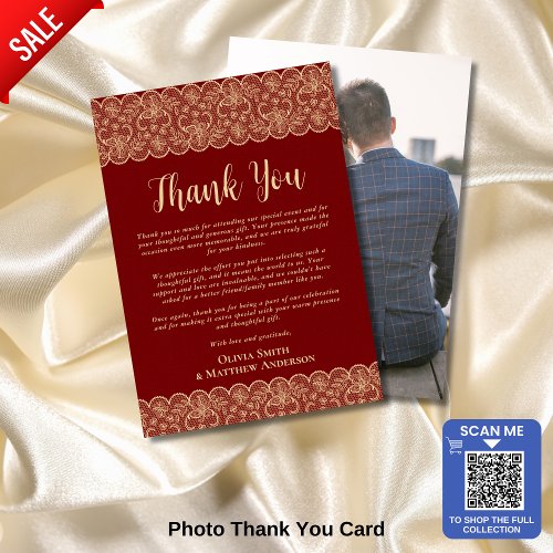 Custom Photo Thank You Rustic Red Gold Lace