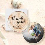 Custom Photo Thank you Rustic Wedding  Invitation<br><div class="desc">Capture the essence of your special day with our Custom Photo Thank You Rustic Wedding Invitation! This unique and memorable round card is the perfect way to express your gratitude to your guests and create a lasting keepsake. Designed to imitate the texture and appearance of wood cut tree bark, these...</div>