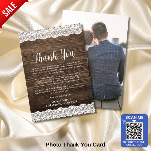 Custom Photo Thank You Rustic White Lace