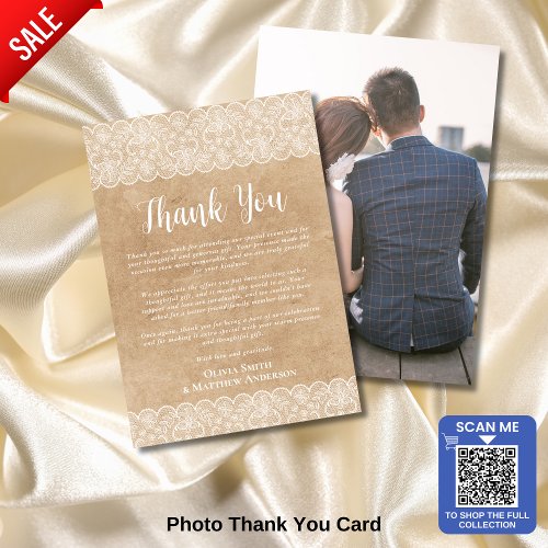 Custom Photo Thank You Rustic White Lace