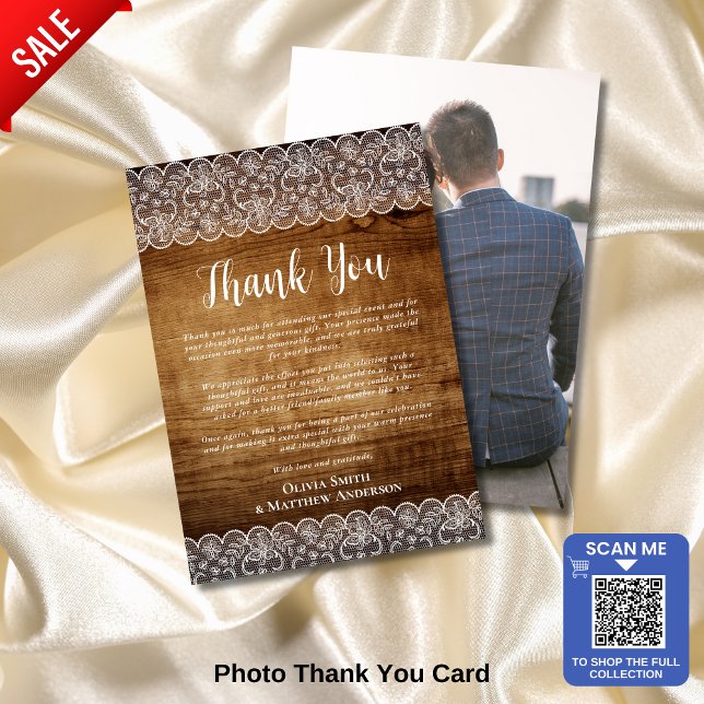 Custom Photo Thank You Rustic White Lace Card (Creator Uploaded)