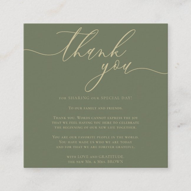 Custom Photo Thank You Sage Gold Enclosure Card