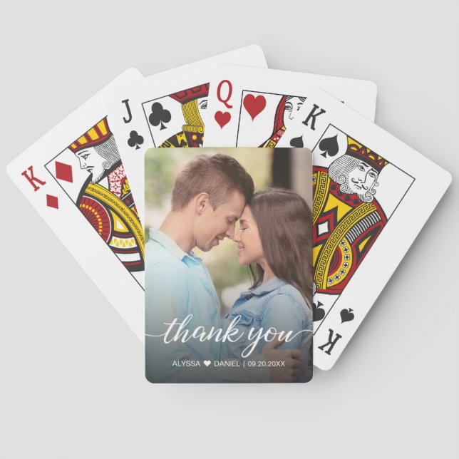 Custom Photo Thank you Script Wedding Favor Poker Cards (Back)
