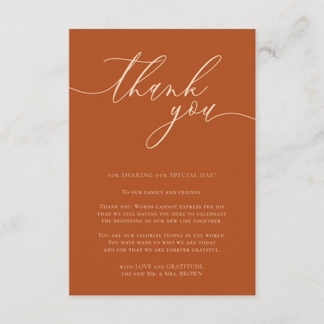 Custom Photo Thank You terracotta Enclosure Card