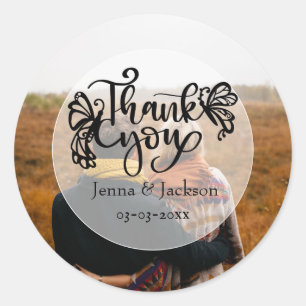 Custom Photo Thank You Wedding Classic Round Sticker