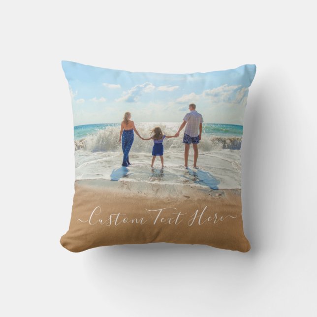 Custom Photo Throw Pillow Personalized Text (Front)