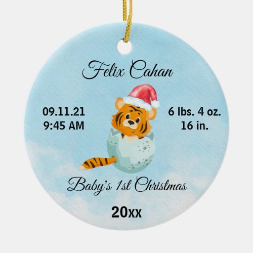 Custom Photo Tiger Babys Boy First Christmas 2023 Ceramic Ornament