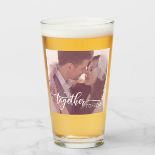 Custom Photo Together Forever Typography Glass Cup