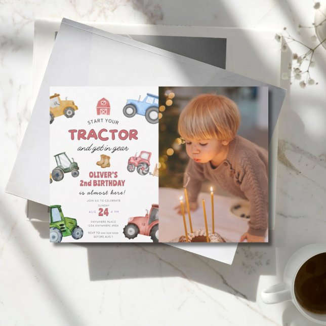 Custom photo tractor 2nd birthday invitation (Creator Uploaded)
