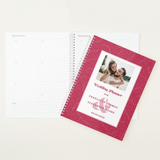 Custom Photo Trendy Magenta Red Wedding Monthly Planner (Display)