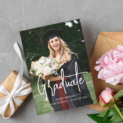 Custom Photo Trendy Minimalist Graduation Party Invitation