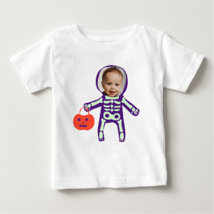 Custom photo trick or treat skeleton Halloween Baby T-Shirt