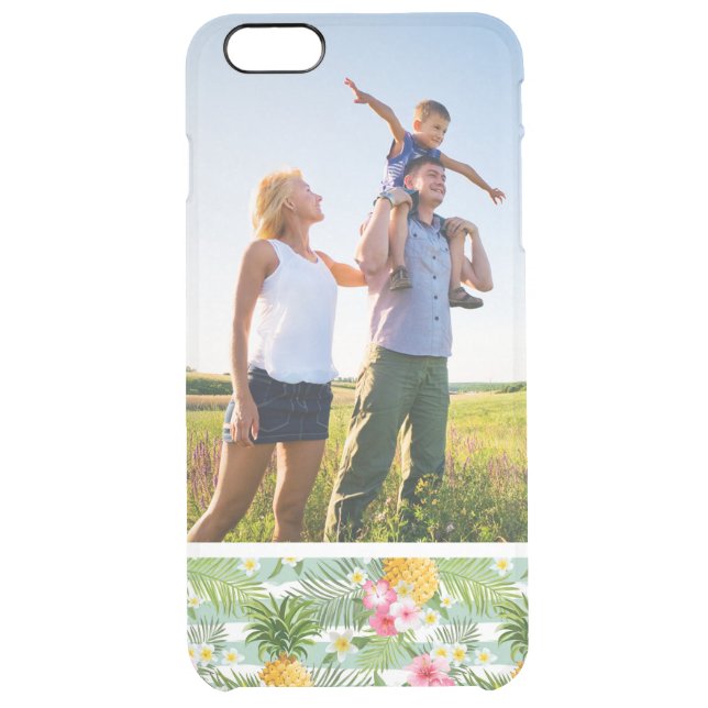 Custom Photo Tropical Flowers & Pineapple Stripes Uncommon iPhone Case (Back)