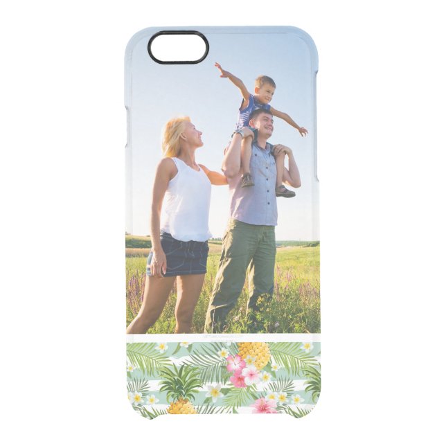 Custom Photo Tropical Flowers & Pineapple Stripes Uncommon iPhone Case (Back)