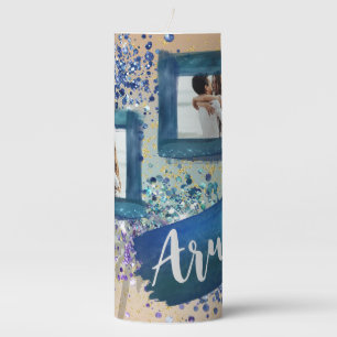 Custom Photo Tropical Navy Beach Glam  Pillar Candle