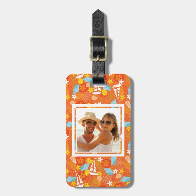 Custom Photo Tropical Sailboat Pattern Luggage Tag (Front Vertical)