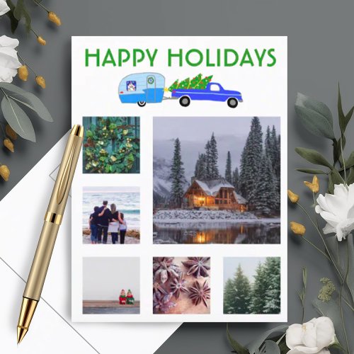 CUSTOM PHOTO Truck Camper Christmas Holiday Postcard