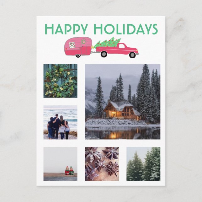 CUSTOM PHOTO Truck Camper Christmas Holiday Postcard (Front)