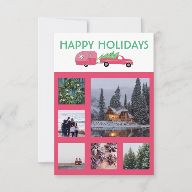 CUSTOM PHOTO Truck Camper Trailer Christmas Card (Front)