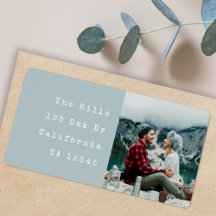 Custom Photo Typewriter Blue Return Address Labels