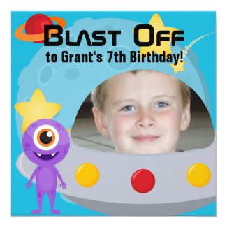 Custom Photo UFO Alien Birthday Invitation